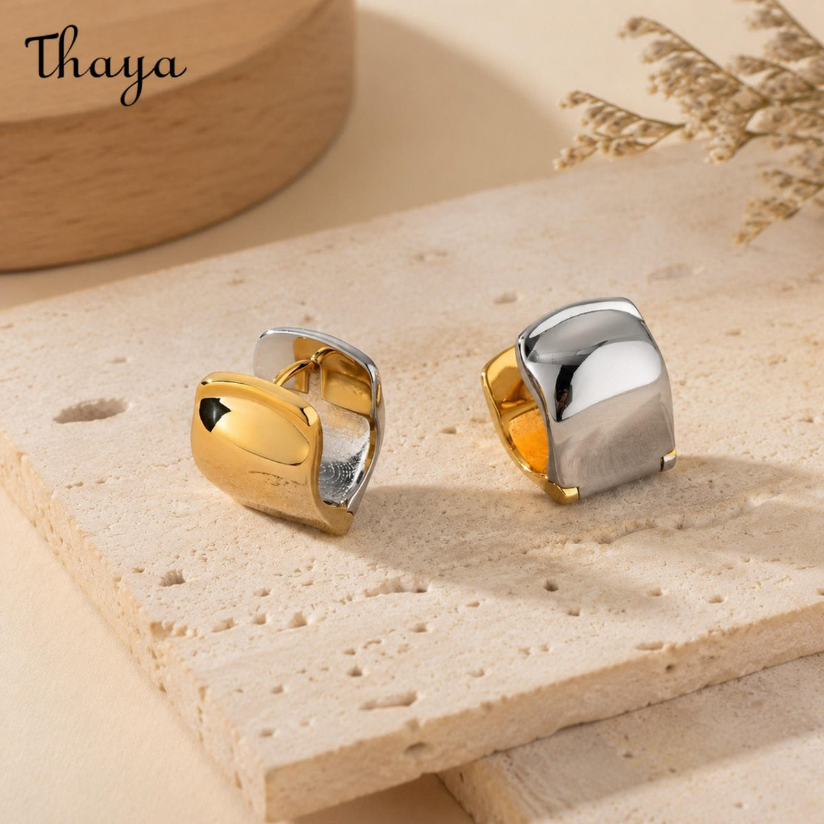 Thaya Two-Tone Geometric Chunky Hoop Earrings