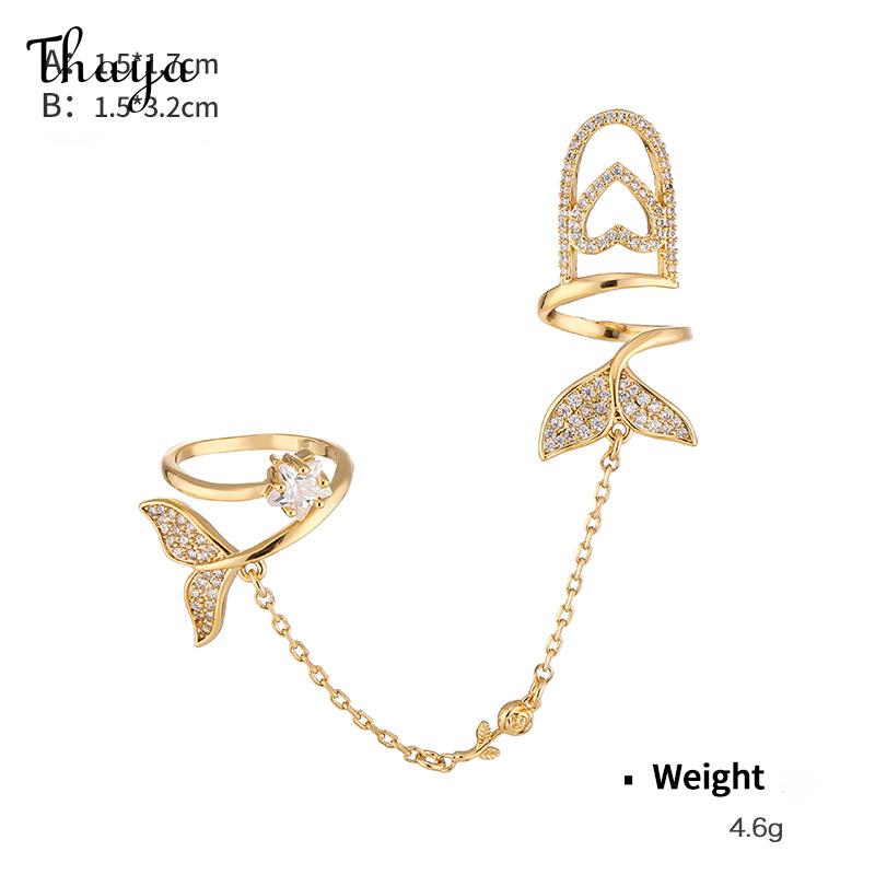 Thaya Elegant Zircon Double Finger Chain Adjustable Nail Rings