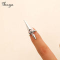 Thaya Gothic Dark Sweet Cool Ancient Silver Sword Cross Open Nail Ring