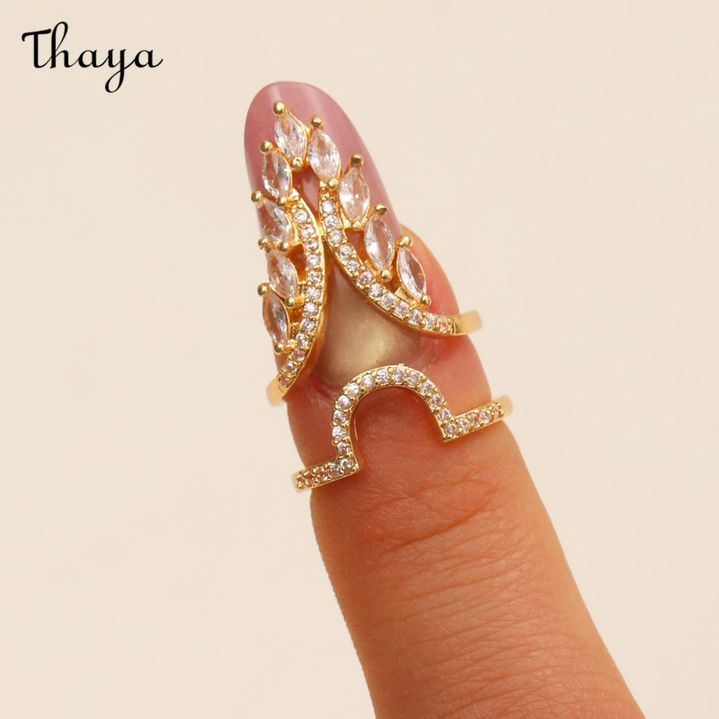 Thaya Stylish Detachable  Crystal Rhinestone Fingertip Art Nail Ring
