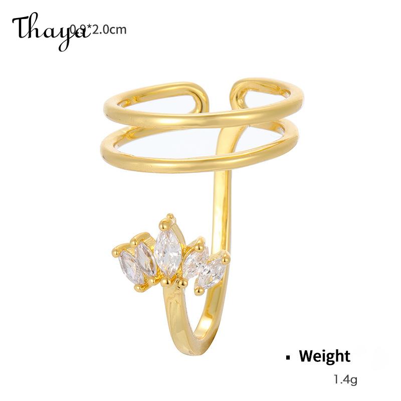 Thaya Original Design Plated Real Gold Inlaid Zirconium Open Nail Ring