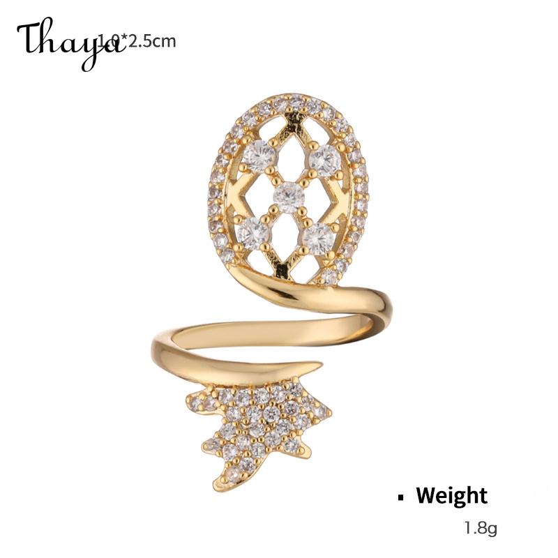Thaya 18K Gold Plated Inlaid Zirconium Open Adjustable Nail Ring