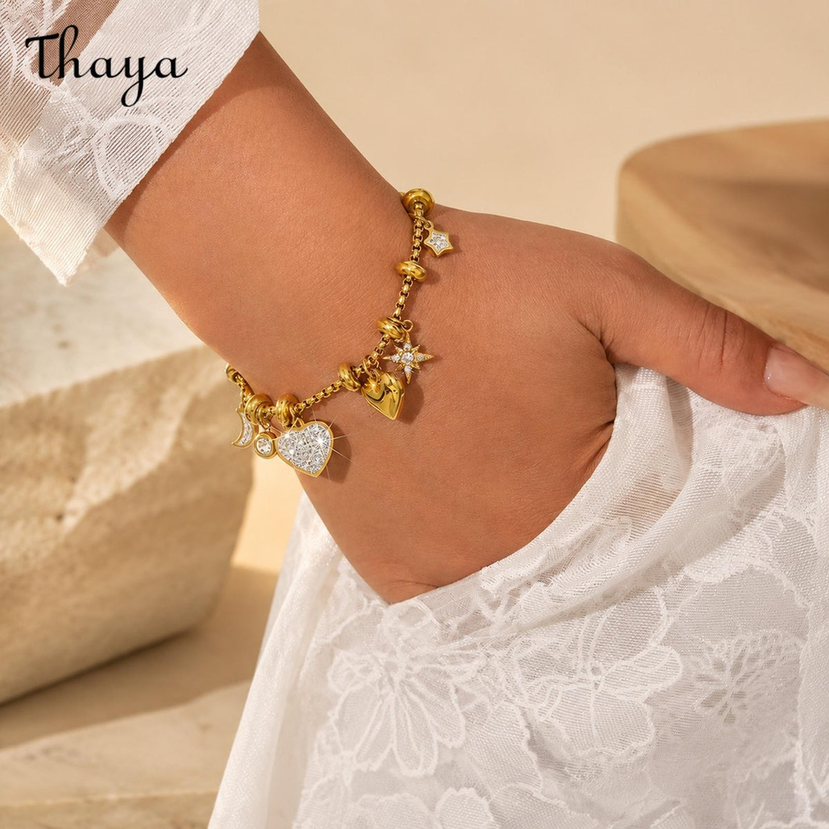 Thaya Celestial Heart Charm Gold-Tone Bracelet
