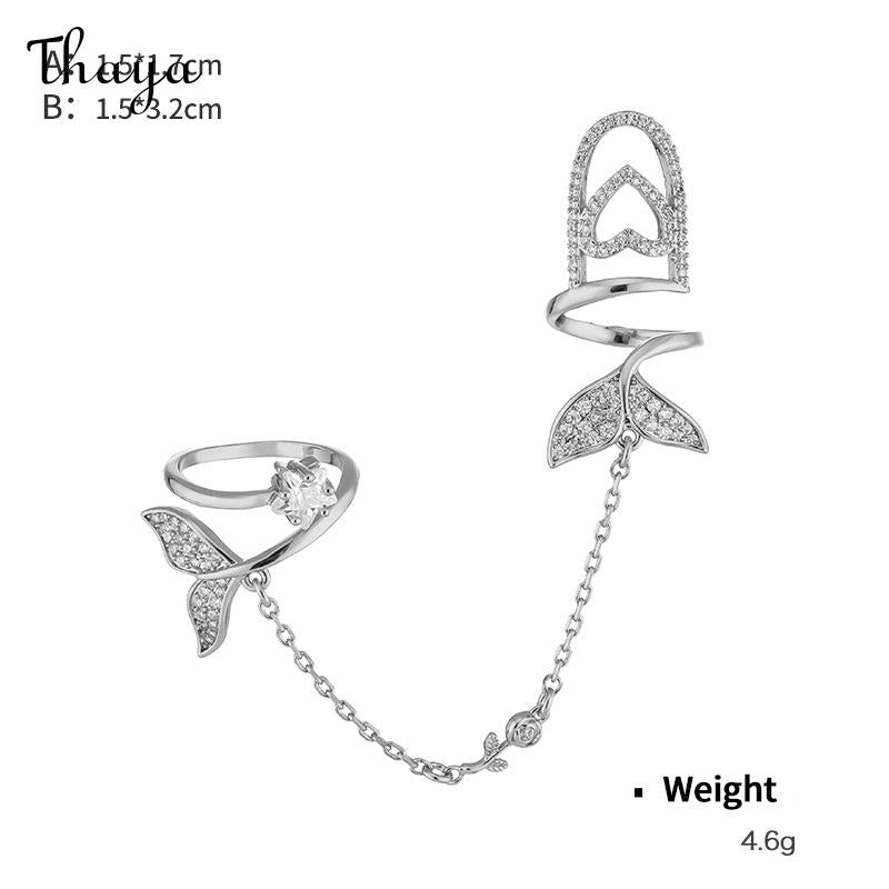 Thaya Elegant Zircon Double Finger Chain Adjustable Nail Rings