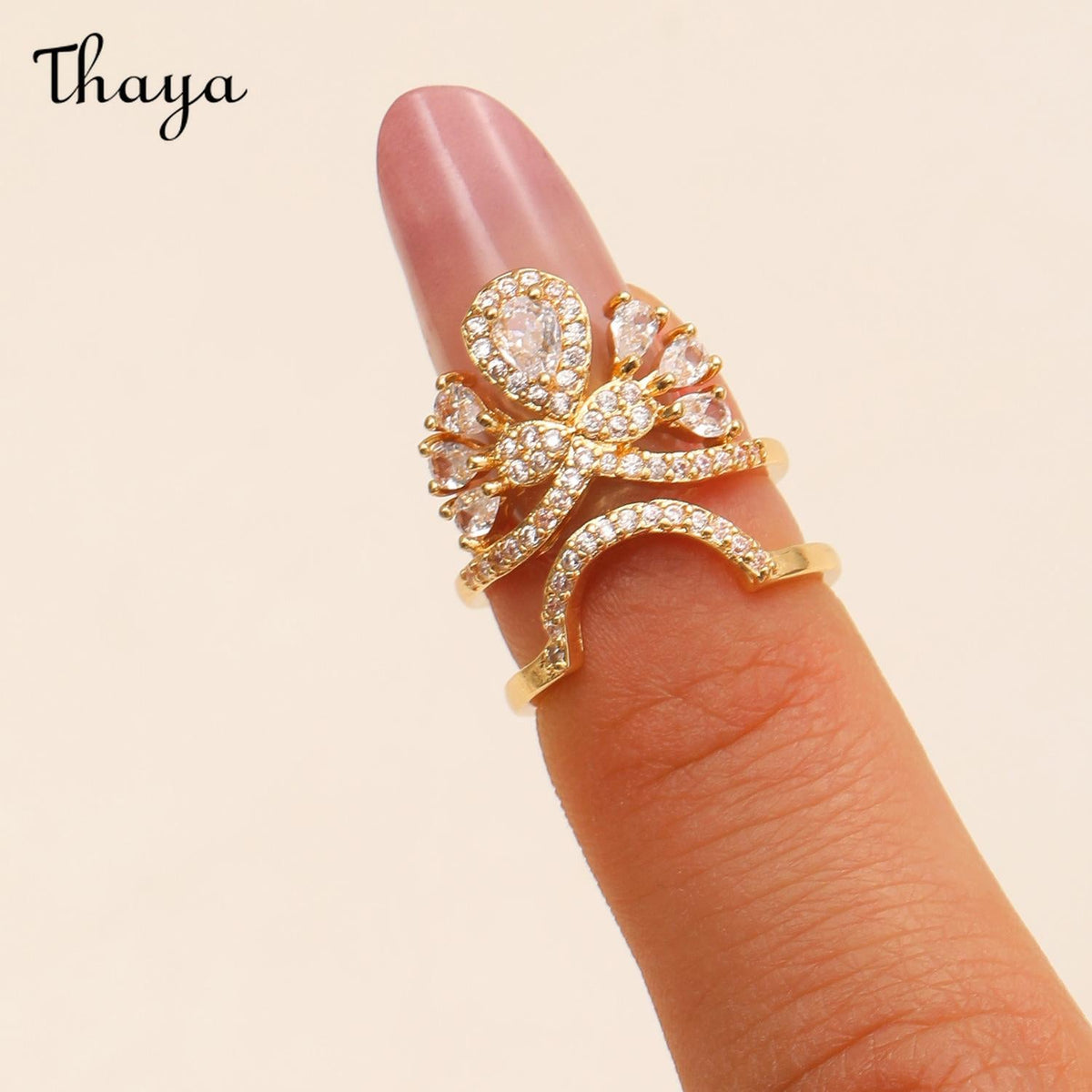 Thaya Stylish Detachable  Crystal Rhinestone Fingertip Art Nail Ring