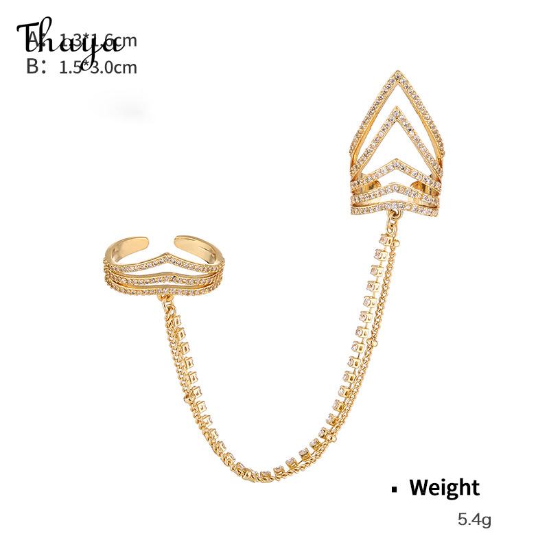 Thaya Elegant Zircon Double Finger Chain Adjustable Nail Rings