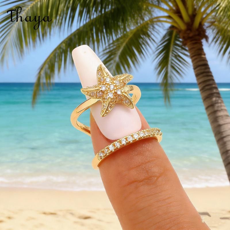 Thaya Ocean Inspired Charm Adjustable Nail Ring Set