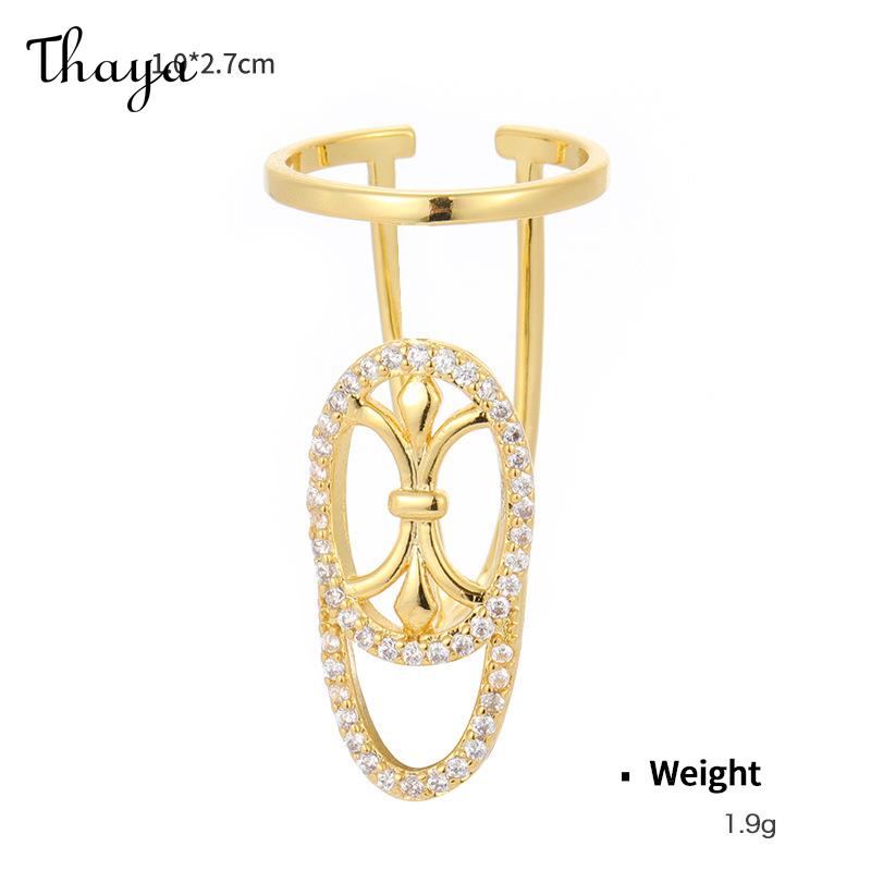 Thaya Original Design Plated Real Gold Inlaid Zirconium Open Nail Ring