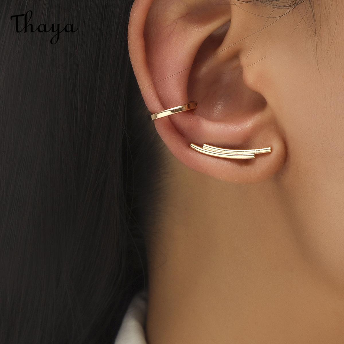 Thaya  Star Small Drill Ear Clip Female Leaf Flower Golden Geometric Pearl Zircon Earrings Set