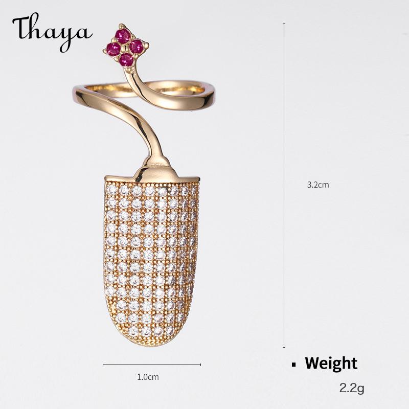 Thaya Plated Real Gold Zircon Nail Rings