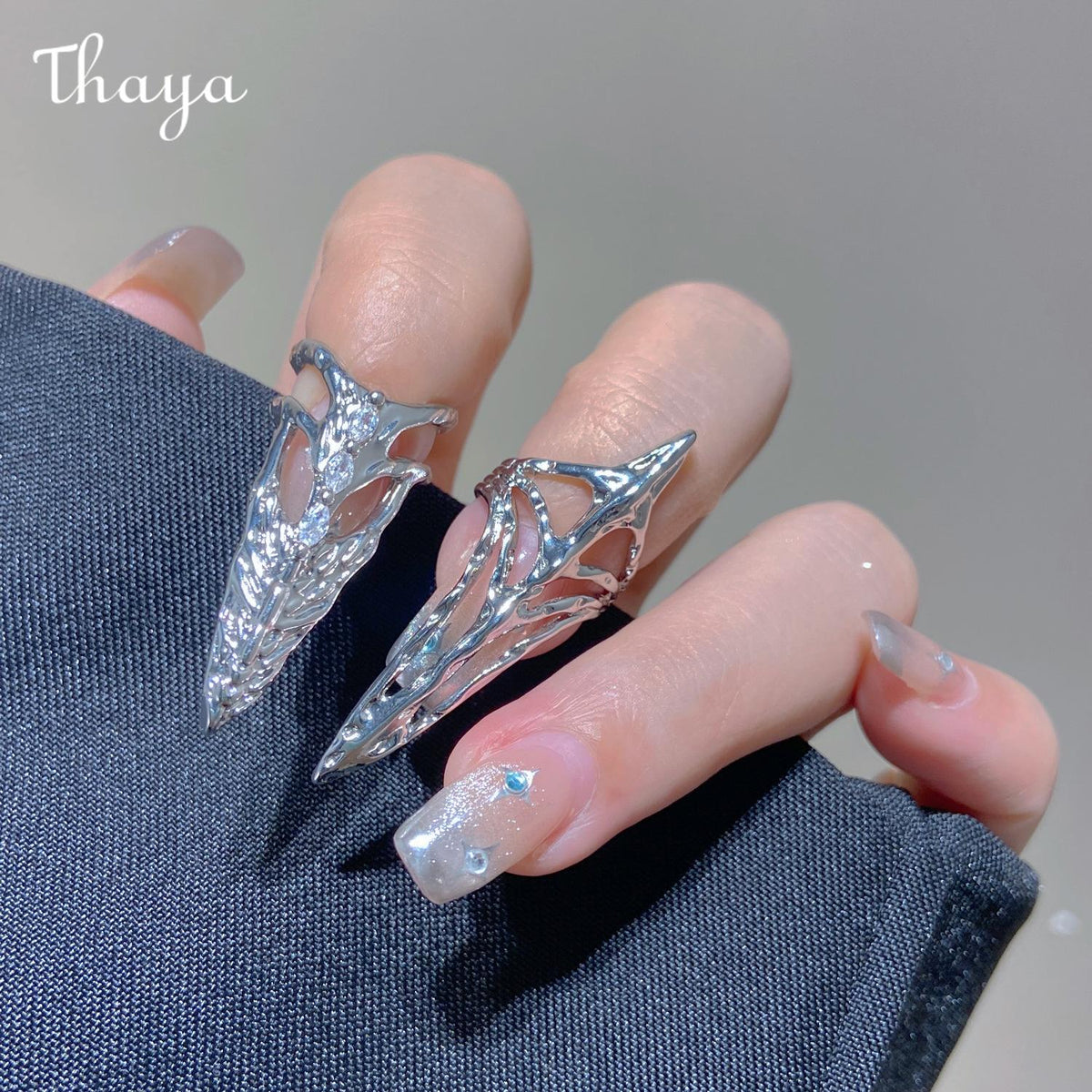 Thaya Minimalist Fingertip Decoration Geometric Nail Ring Set