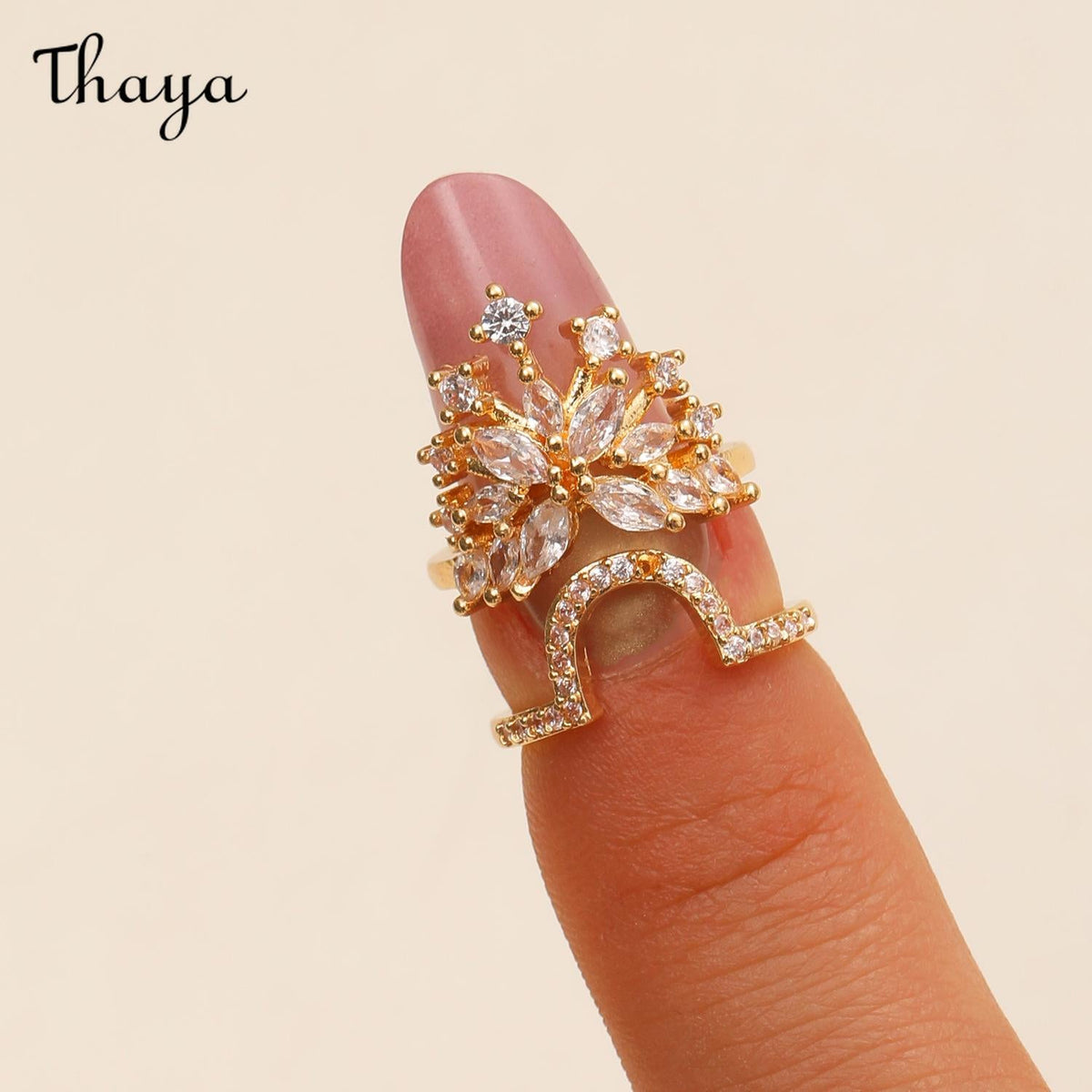 Thaya Stylish Detachable  Crystal Rhinestone Fingertip Art Nail Ring
