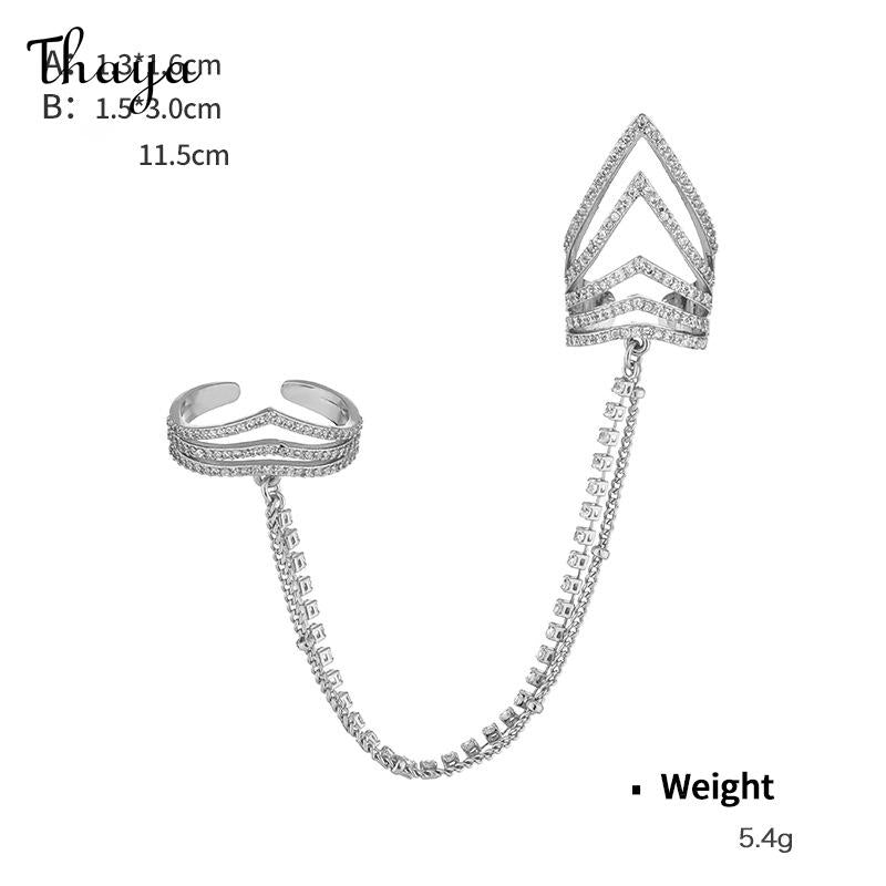 Thaya Elegant Zircon Double Finger Chain Adjustable Nail Rings