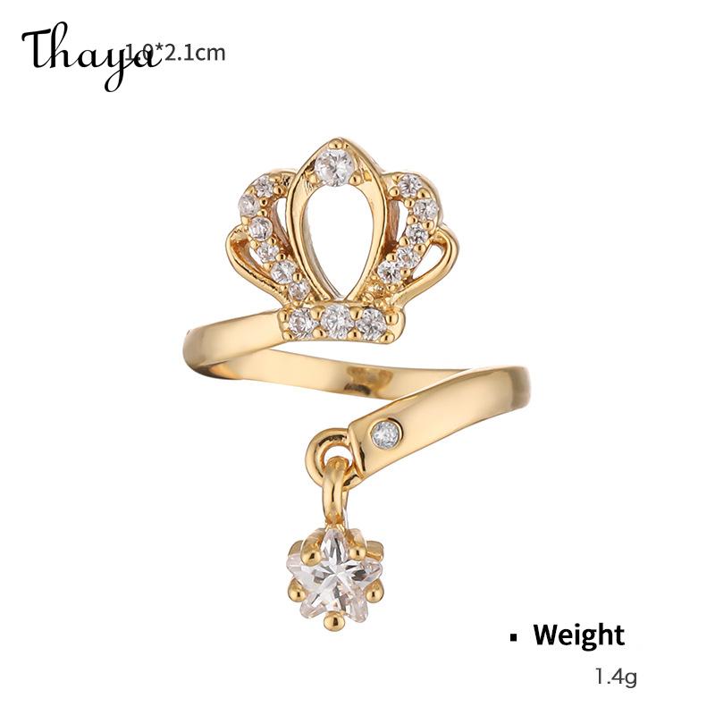 Thaya Plated Real Gold Inlaid with Zirconium Yellow Crown Summer Adjustable Nail Ring