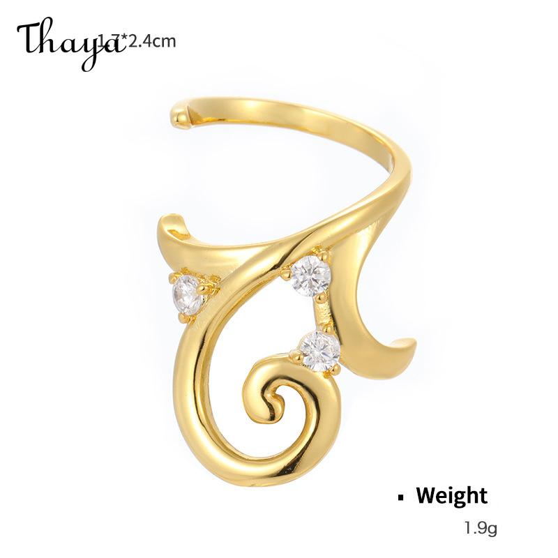 Thaya Original Design Plated Real Gold Inlaid Zirconium Open Nail Ring