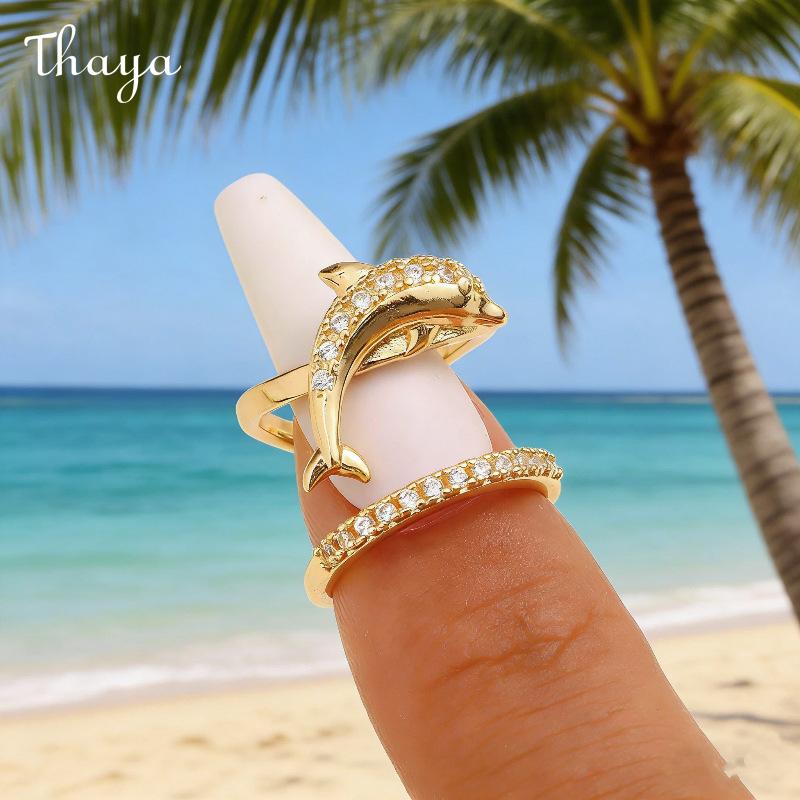 Thaya Ocean Inspired Charm Adjustable Nail Ring Set