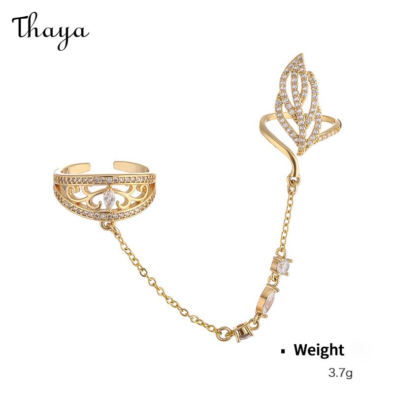 Thaya Elegant Zircon Double Finger Chain Adjustable Nail Rings