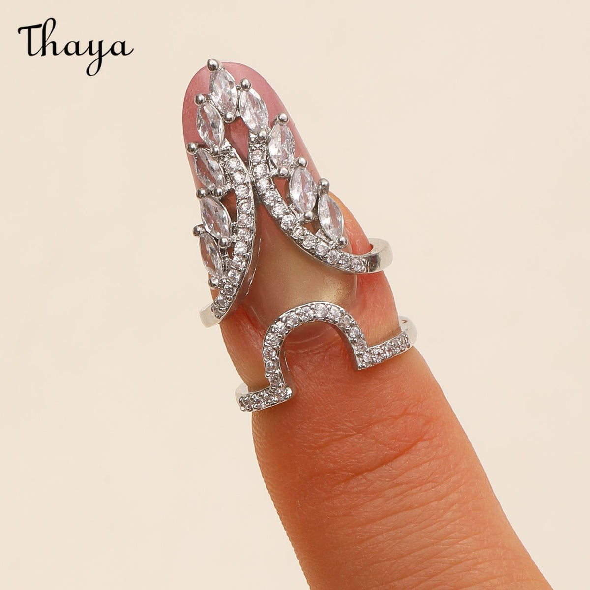 Thaya Stylish Detachable  Crystal Rhinestone Fingertip Art Nail Ring