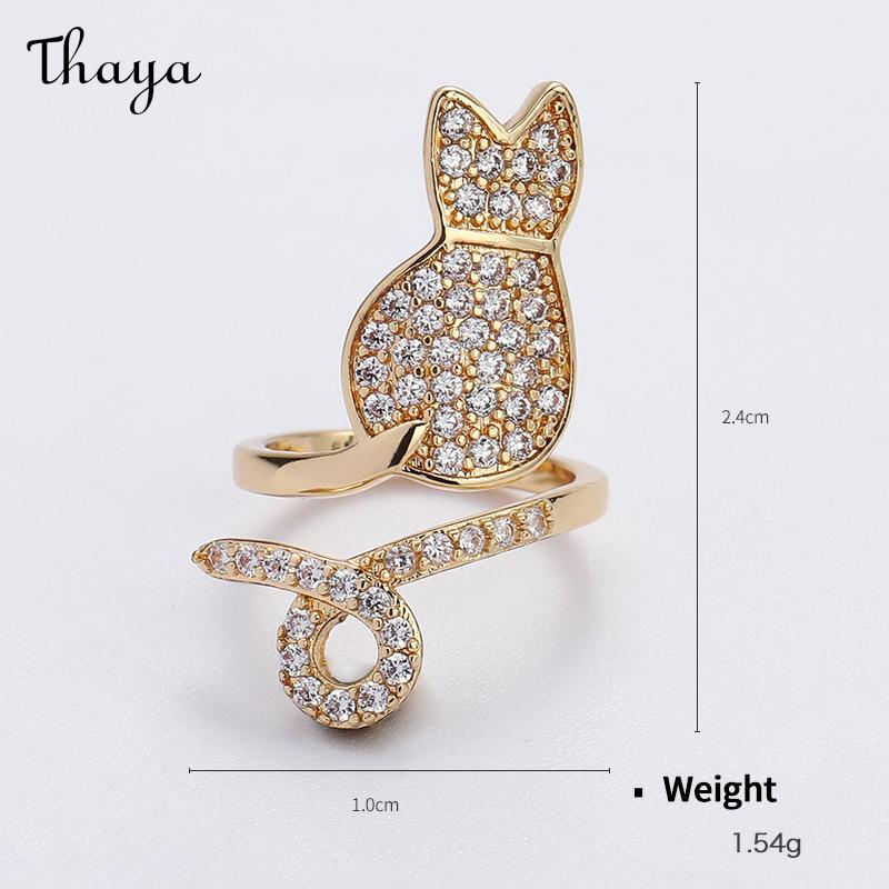 Thaya Cute Cute Pet Gold Plated Zirconium Opening Adjustable Nail Ring