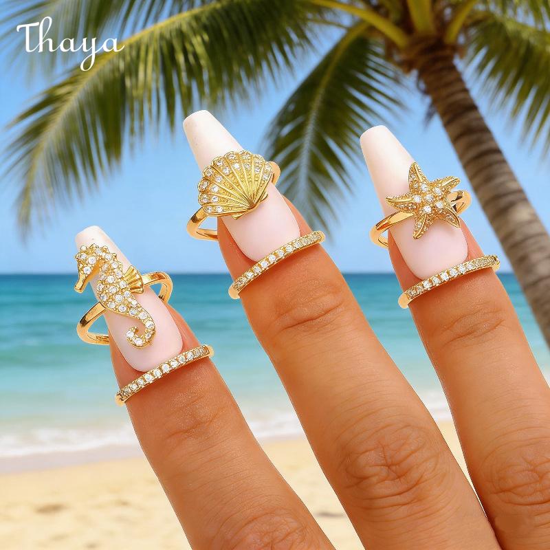 Thaya Ocean Inspired Charm Adjustable Nail Ring Set