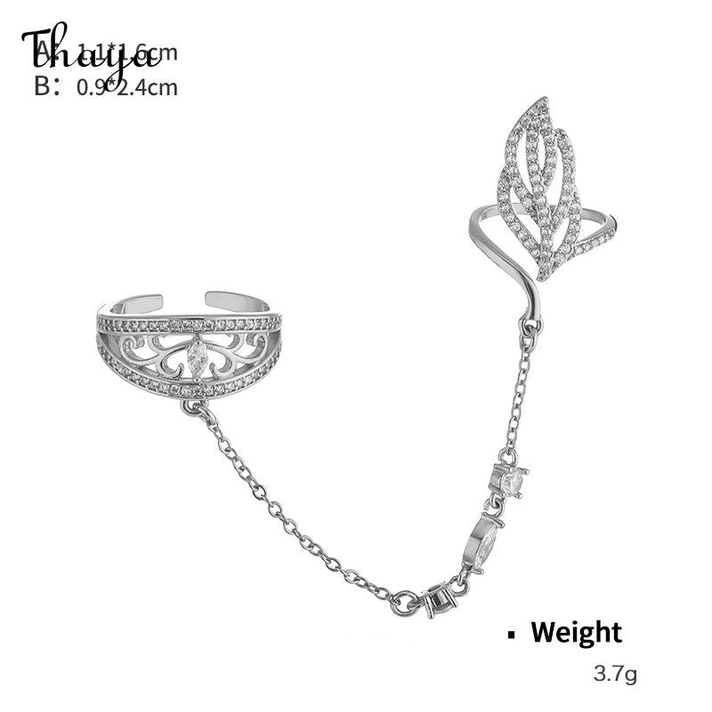 Thaya Elegant Zircon Double Finger Chain Adjustable Nail Rings