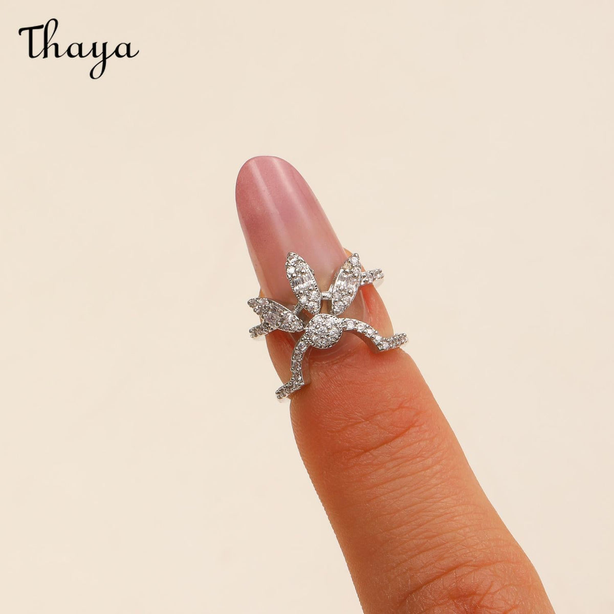 Thaya Stylish Detachable  Crystal Rhinestone Fingertip Art Nail Ring