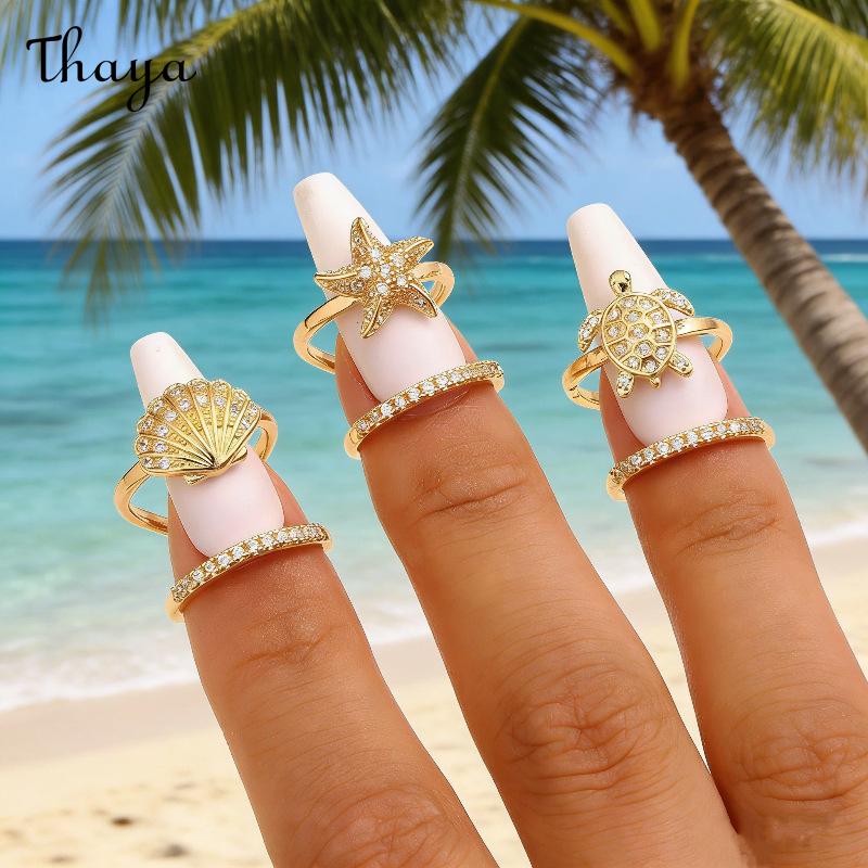 Thaya Ocean Inspired Charm Adjustable Nail Ring Set