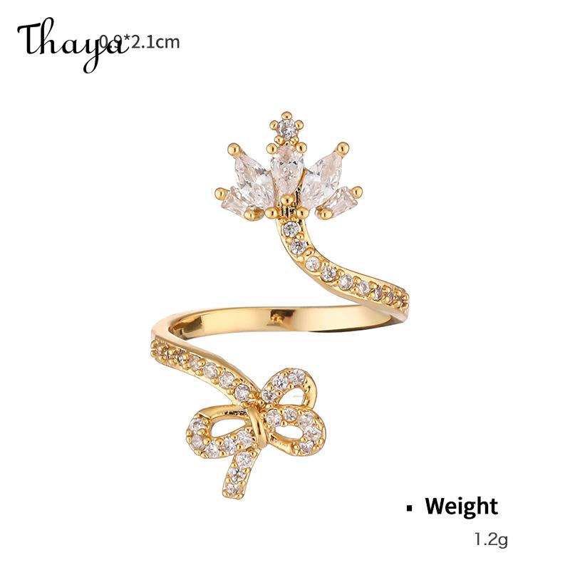 Thaya Plated Real Gold Inlaid with Zirconium Yellow Crown Summer Adjustable Nail Ring