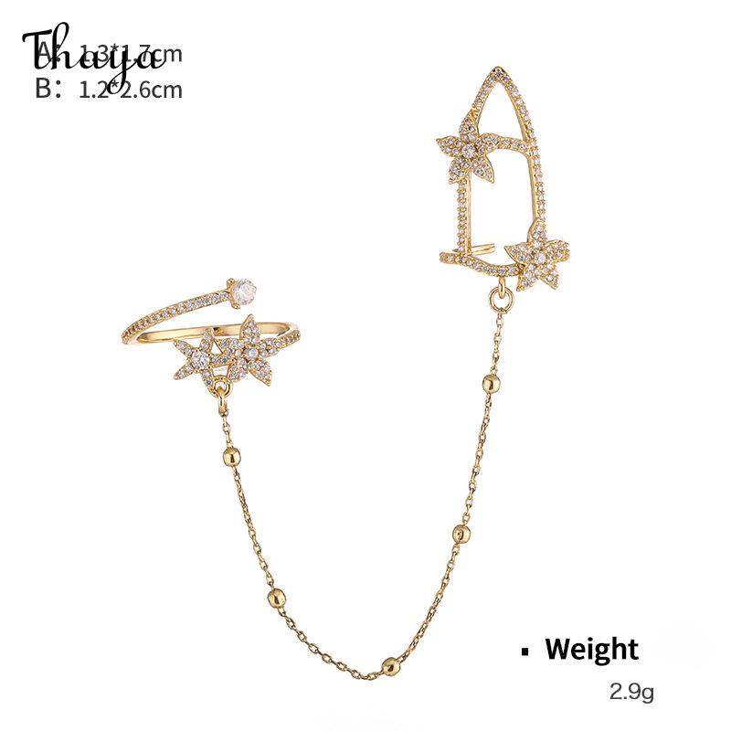 Thaya Elegant Zircon Double Finger Chain Adjustable Nail Rings