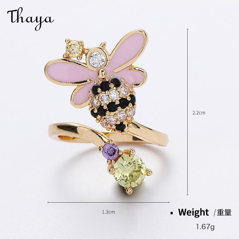 Thaya Cute Cute Pet Gold Plated Zirconium Opening Adjustable Nail Ring