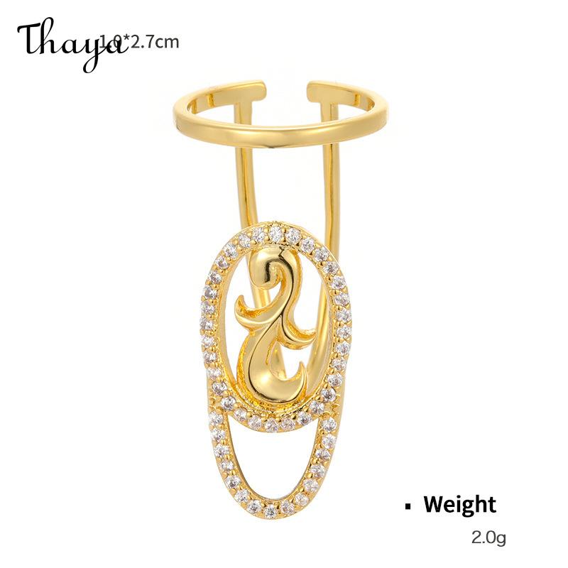 Thaya Original Design Plated Real Gold Inlaid Zirconium Open Nail Ring