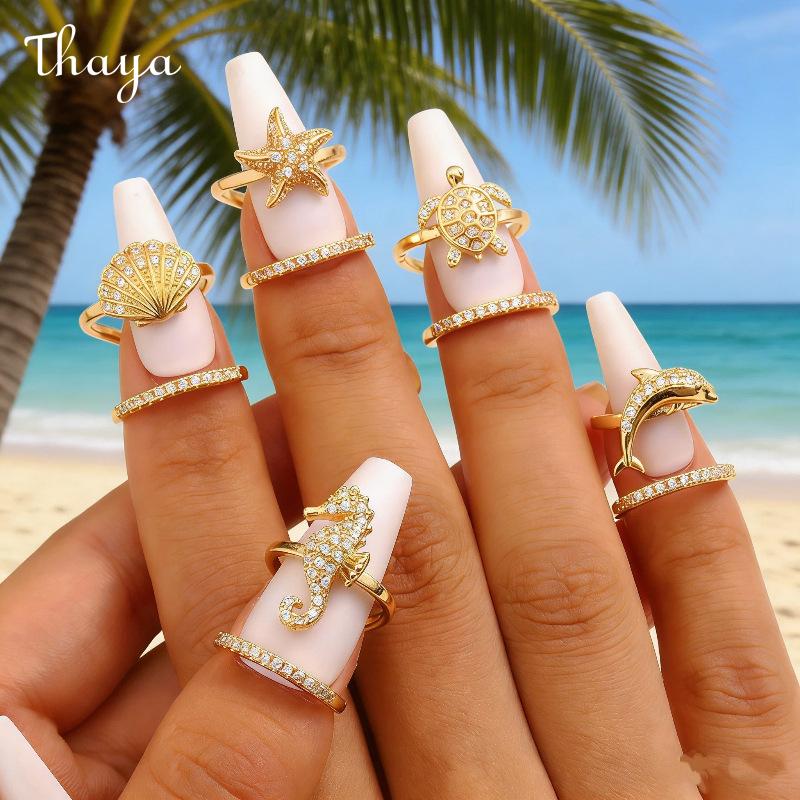 Thaya Ocean Inspired Charm Adjustable Nail Ring Set