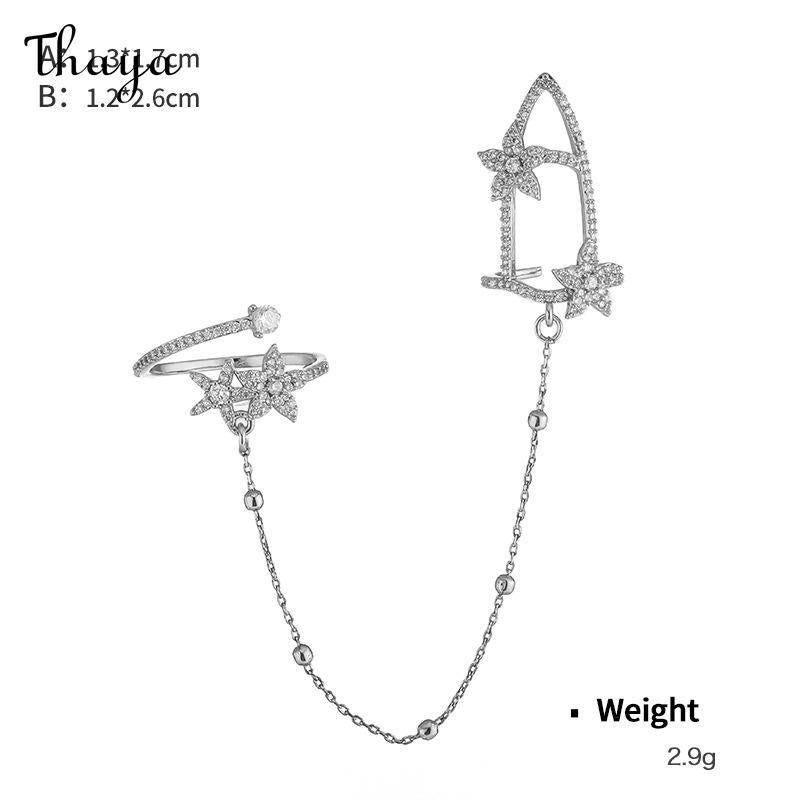 Thaya Elegant Zircon Double Finger Chain Adjustable Nail Rings