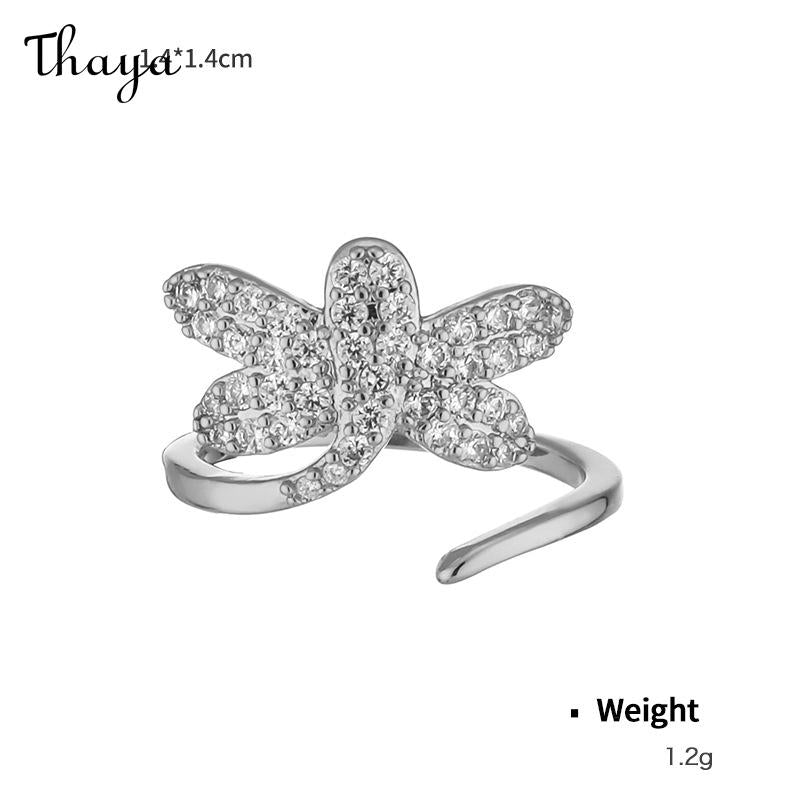 Thaya 18K Gold Plated Inlaid Zirconium Open Adjustable Nail Ring