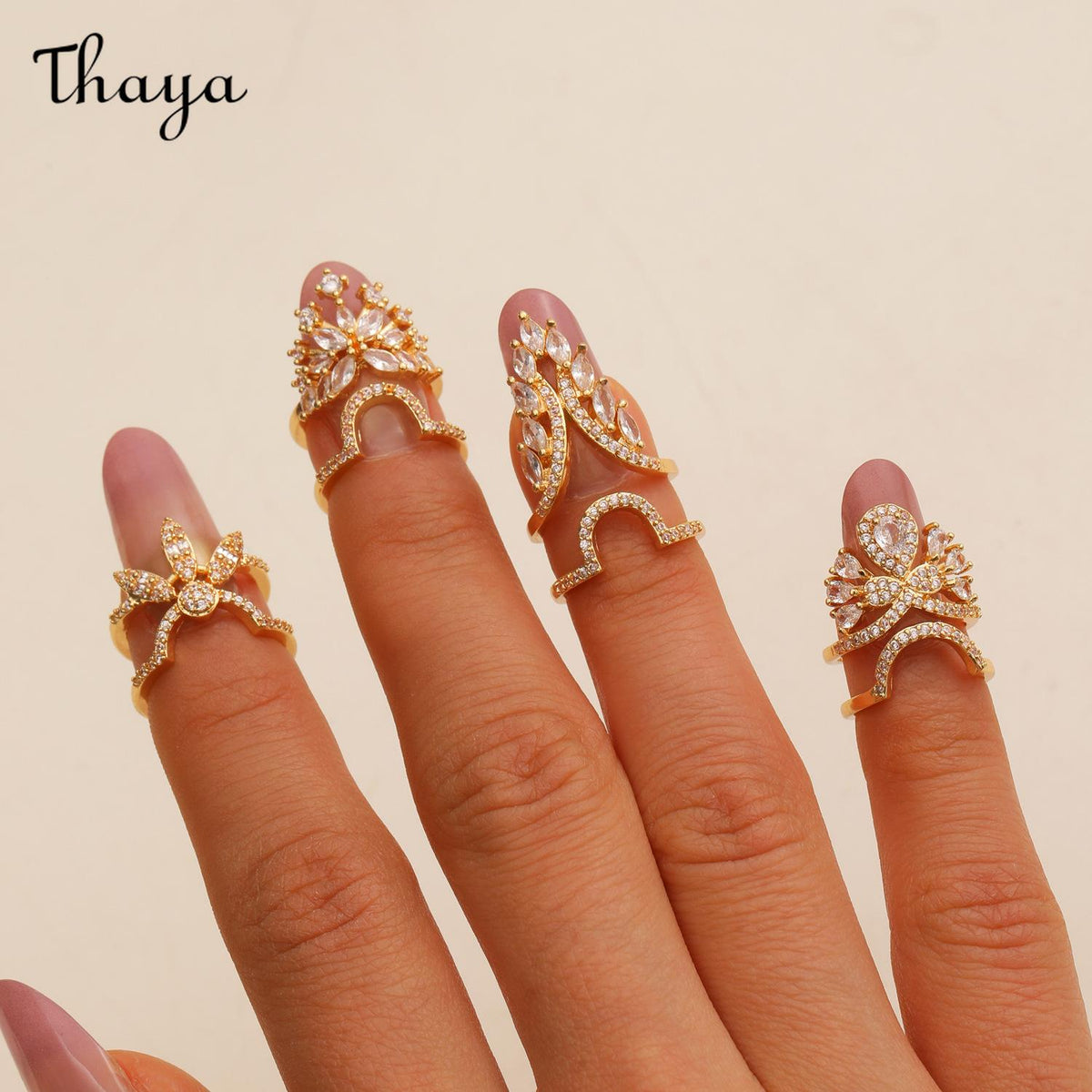 Thaya Stylish Detachable  Crystal Rhinestone Fingertip Art Nail Ring