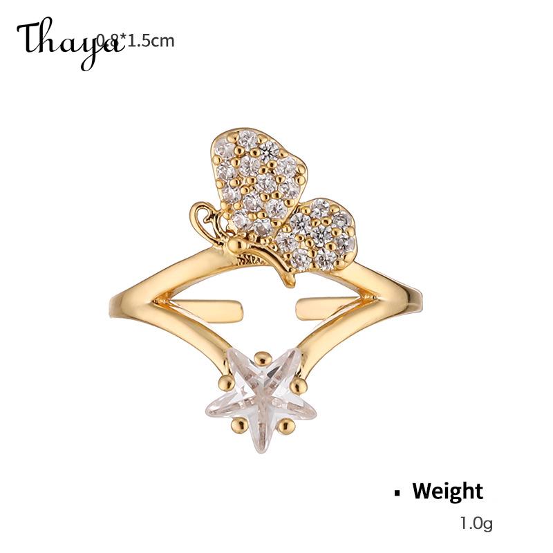 Thaya 18K Gold Plated Inlaid Zirconium Open Adjustable Nail Ring