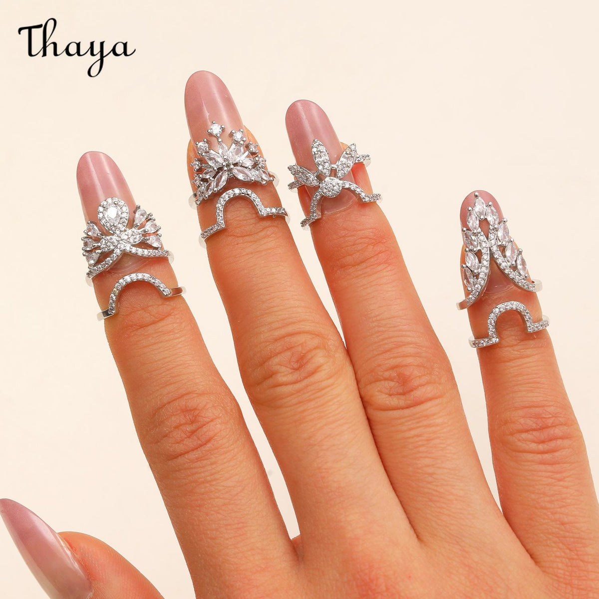 Thaya Stylish Detachable  Crystal Rhinestone Fingertip Art Nail Ring