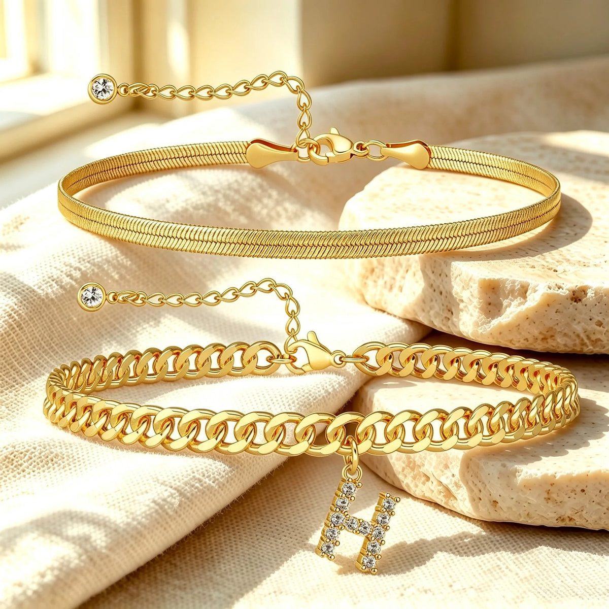 ✨ Gold Initial Anklet – 14K Gold Plated. Waterproof Adjustable Letter Pendant. Stackable Beach Jewelry