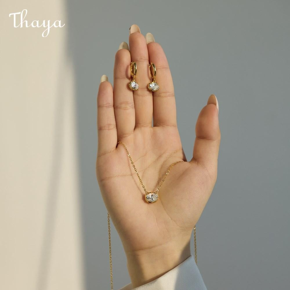 Thaya S925  Silver Dazzling Light Luxury Oval  Earrings & Necklace Set