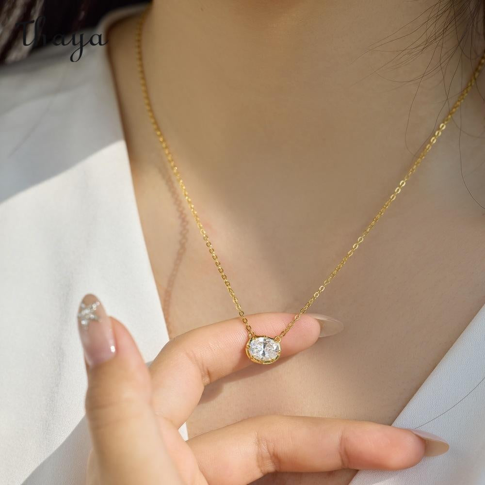 Thaya S925  Silver Dazzling Light Luxury Oval  Earrings & Necklace Set