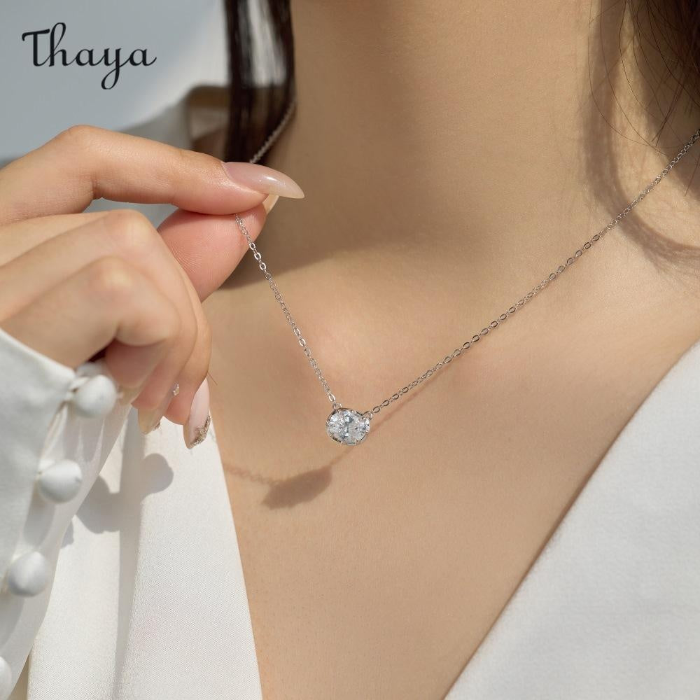 Thaya S925  Silver Dazzling Light Luxury Oval  Earrings & Necklace Set