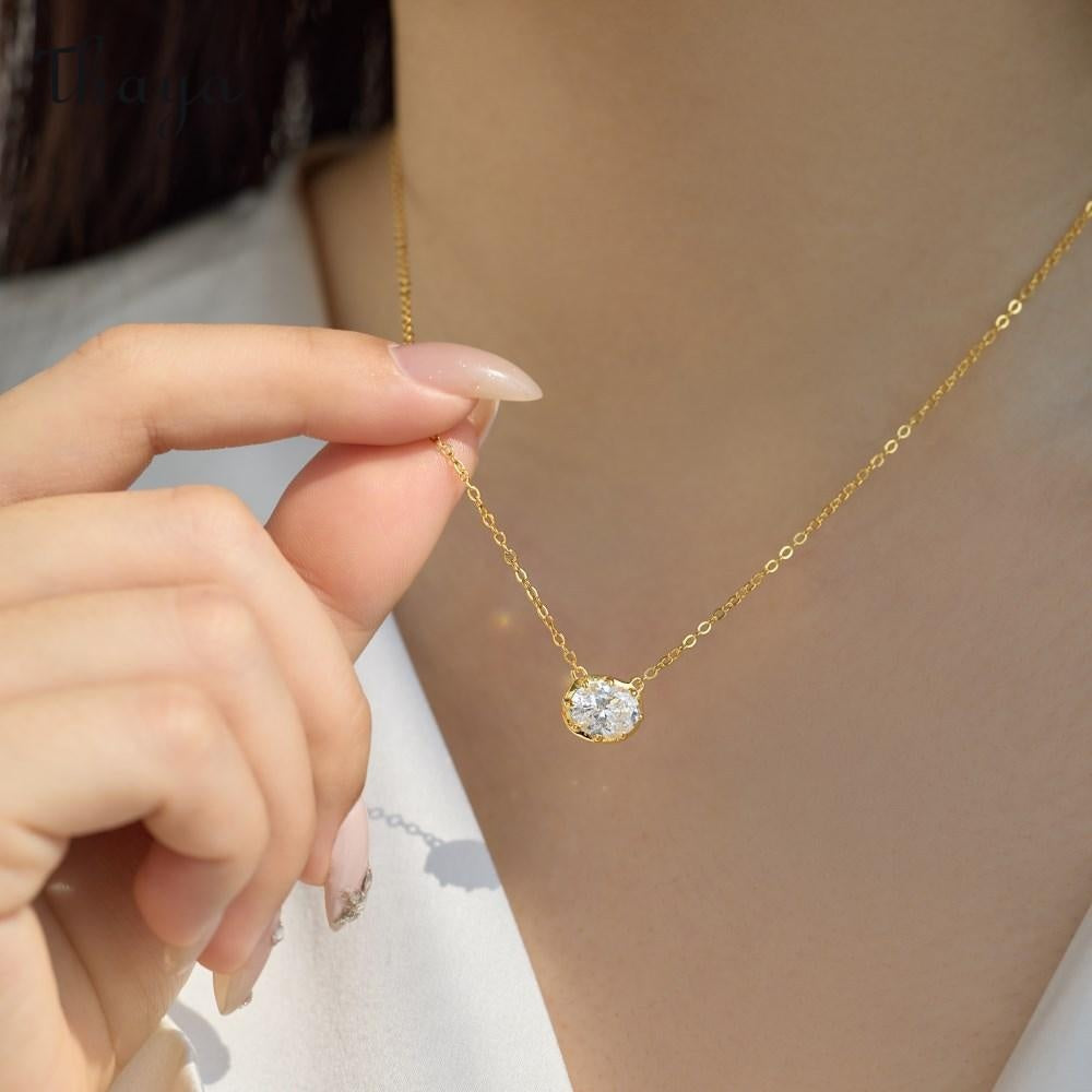Thaya S925  Silver Dazzling Light Luxury Oval  Earrings & Necklace Set