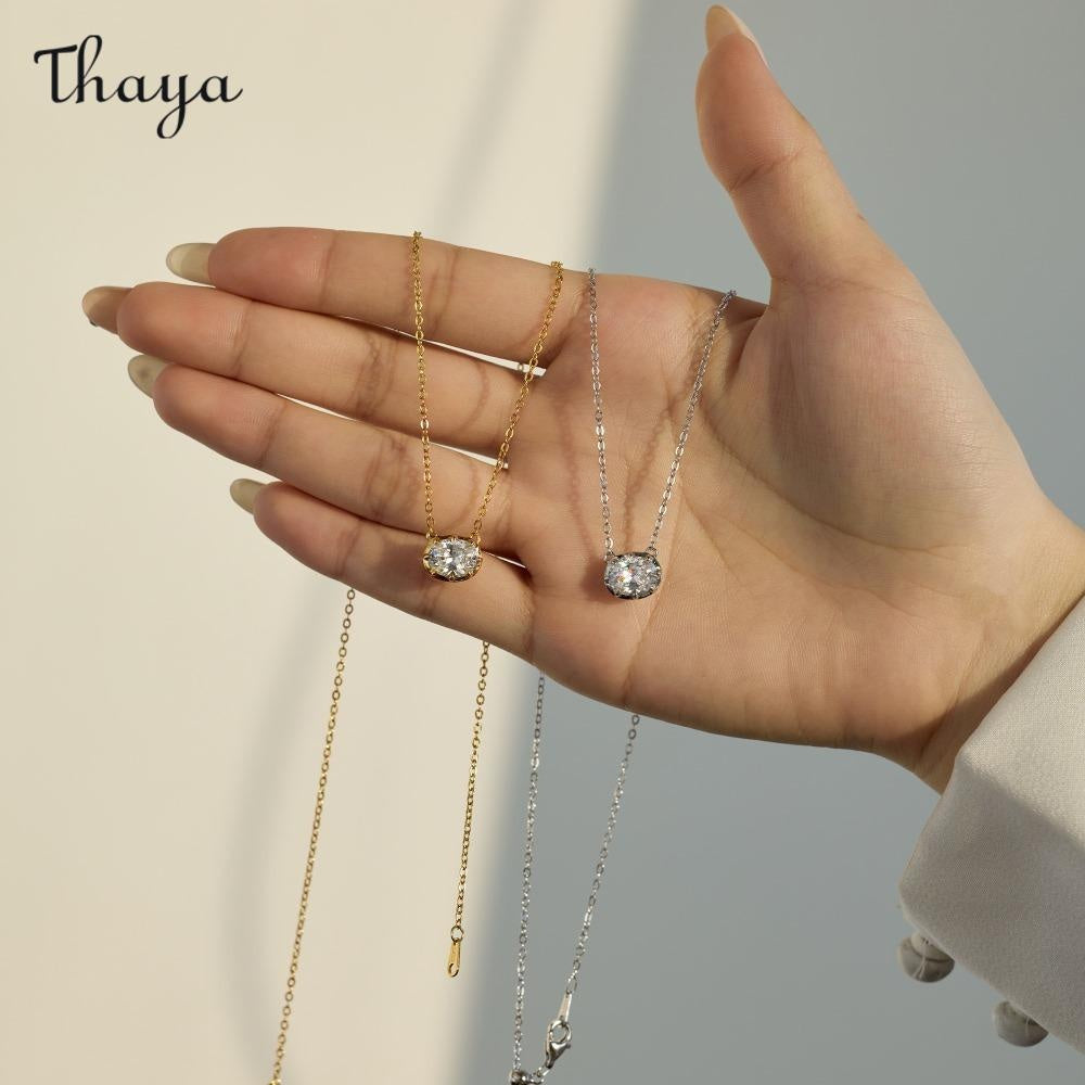Thaya S925  Silver Dazzling Light Luxury Oval  Earrings & Necklace Set