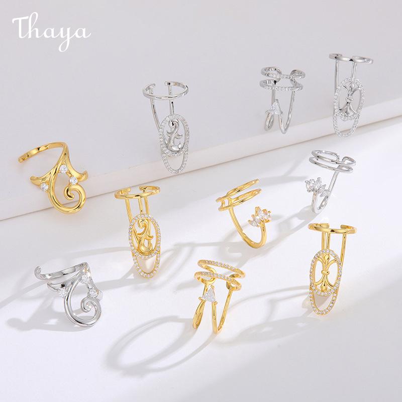 Thaya Original Design Plated Real Gold Inlaid Zirconium Open Nail Ring