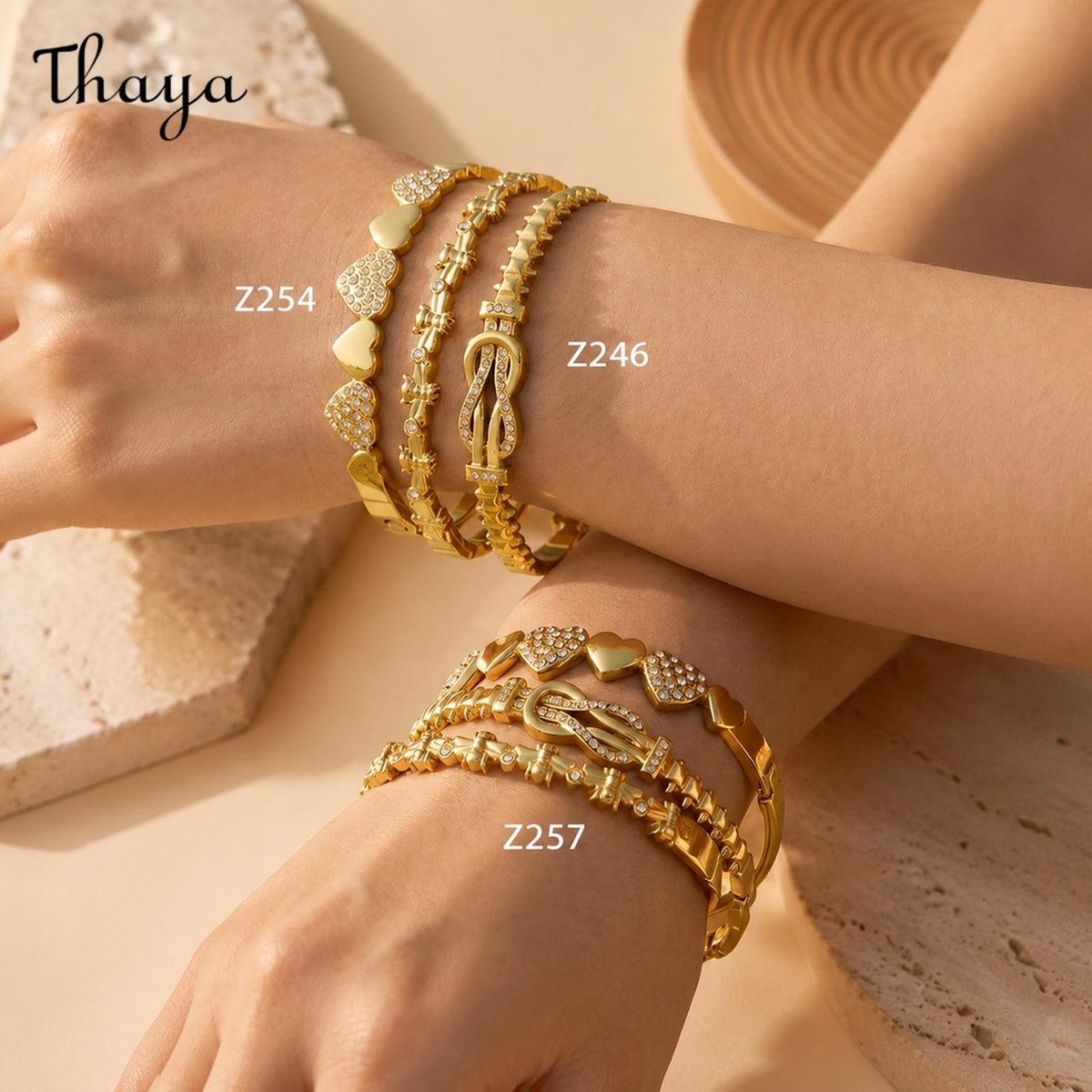 Thaya Elegant Gold-Tone Stackable Charm Bracelet Collection