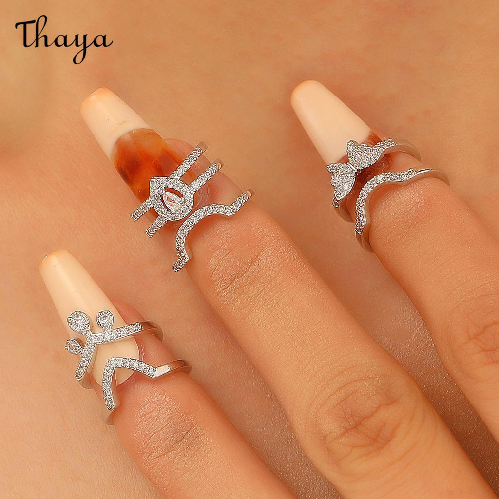 Thaya Elegant Rhinestone Decorative Nail Tip Rings