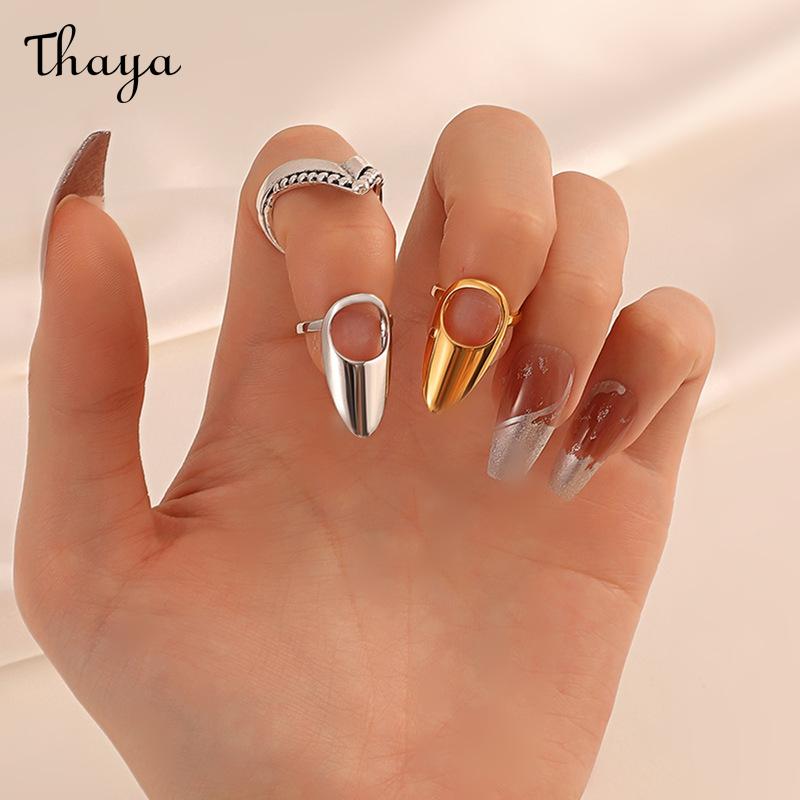 Thaya Minimalist Fingertip Decoration Geometric Nail Ring Set