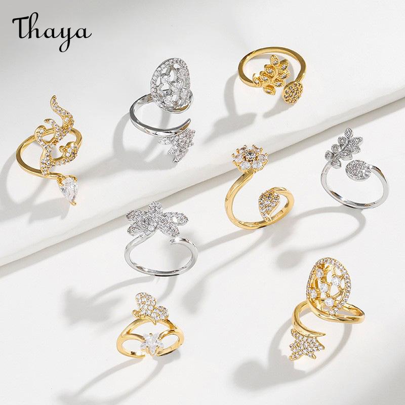 Thaya Elegant Zircon Embellished Adjustable Nail Rings