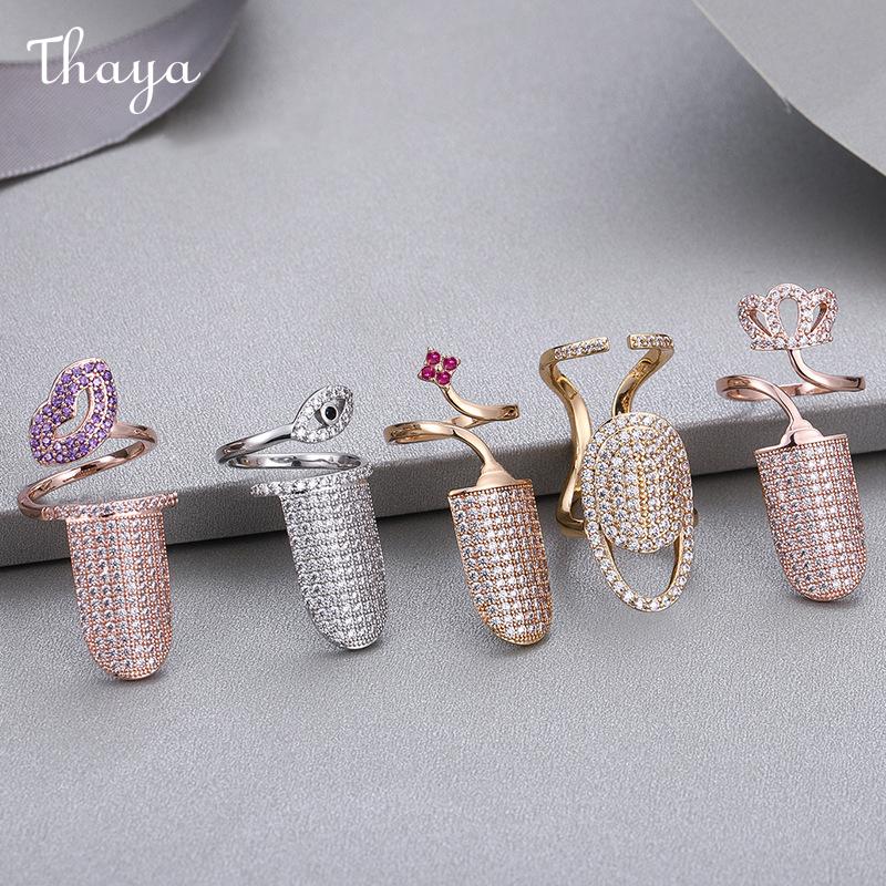 Thaya Plated Real Gold Zircon Nail Rings