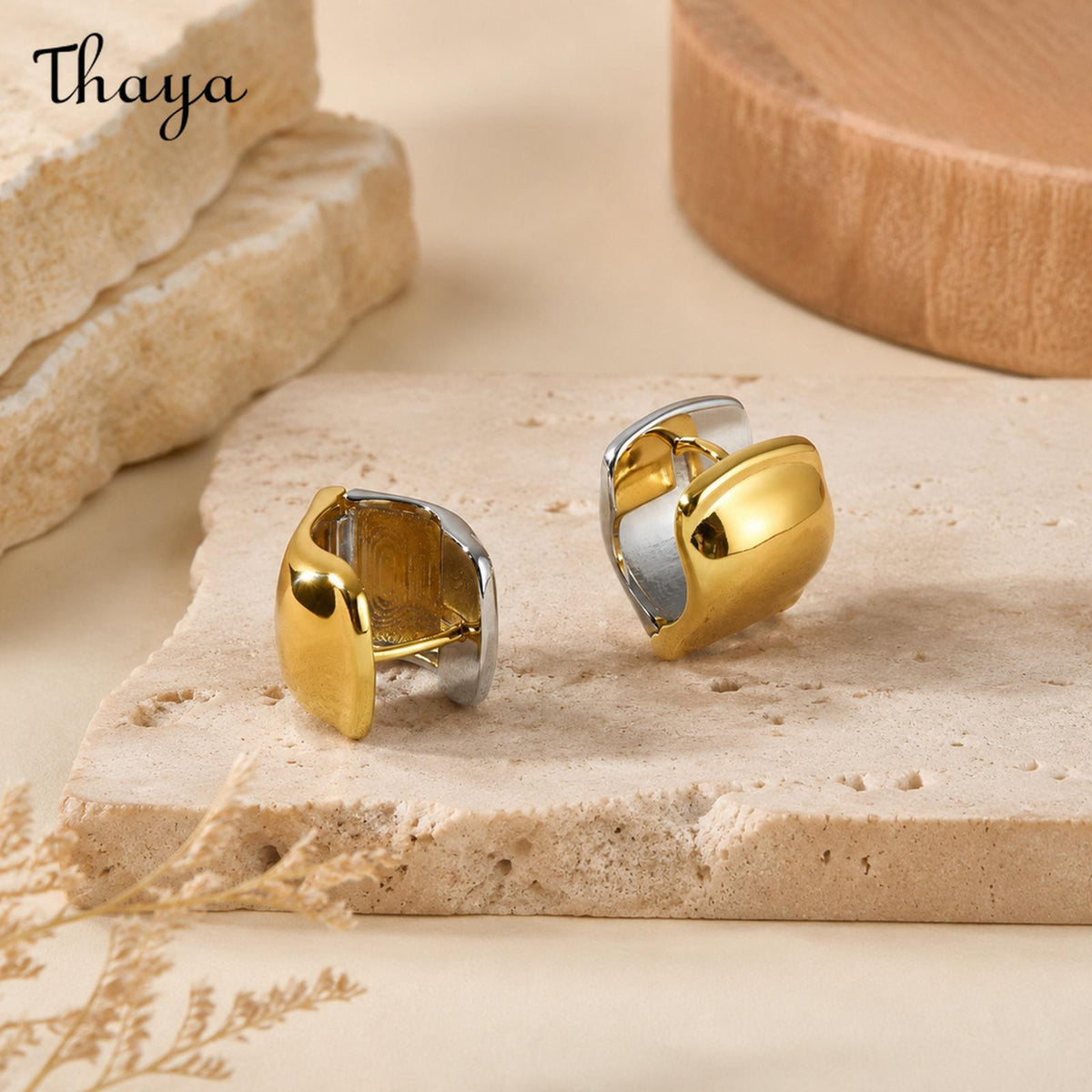Thaya Two-Tone Geometric Chunky Hoop Earrings